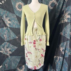 Flared sleeve light green cardigan